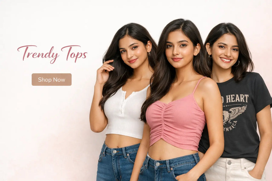 Indian women wearing elegant kurtis with embroidery and traditional styling in a soft neutral background.