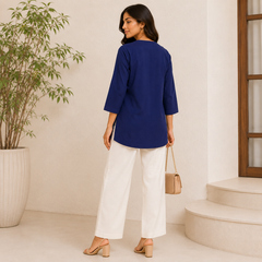 Women Royal Blue Kurti – Elegant Rayon Blend Office Wear