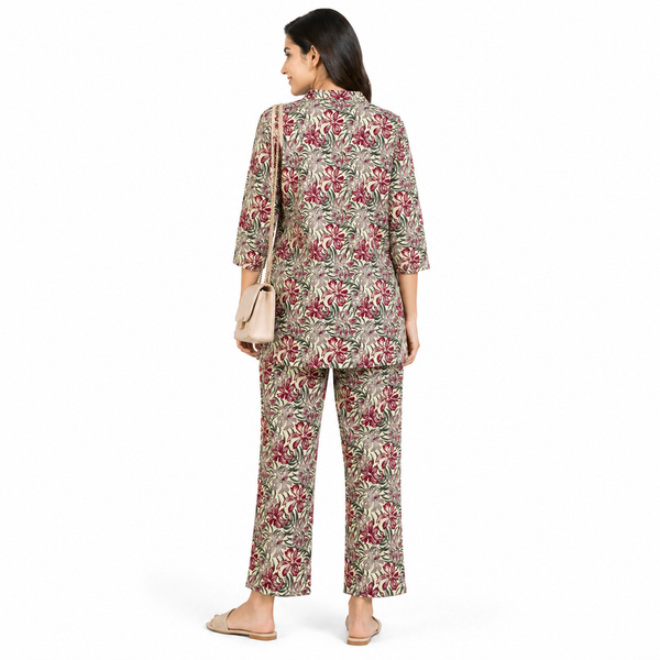 Women Beige Floral Printed Co-Ord Set – Stylish Kurti Pant Set
