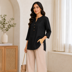 Minimal Black Kurti for Women | Casual & Office Wear