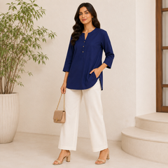 Women Royal Blue Kurti – Elegant Rayon Blend Office Wear