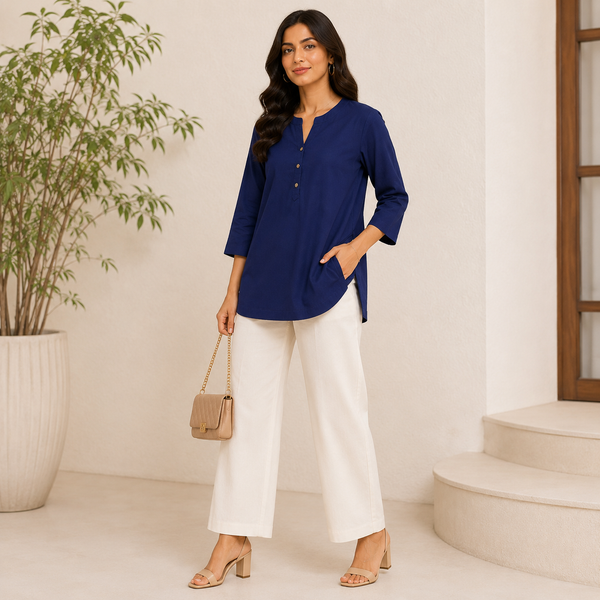 Women Royal Blue Kurti – Elegant Rayon Blend Office Wear