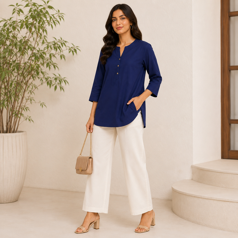 Women Royal Blue Kurti – Elegant Rayon Blend Office Wear