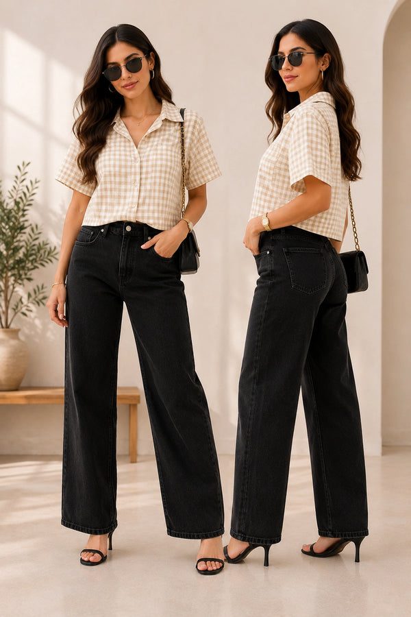 Beige Gingham Button-Down Resort Shirt | Women's Casual Summer Top