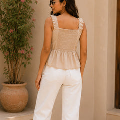 Beige Smocked Square Neck Cami Top | Women's Casual Summer Wear