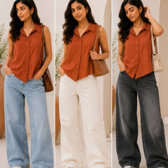 Rust Terracotta Sleeveless Collared Shirt | Women's Casual Summer Top