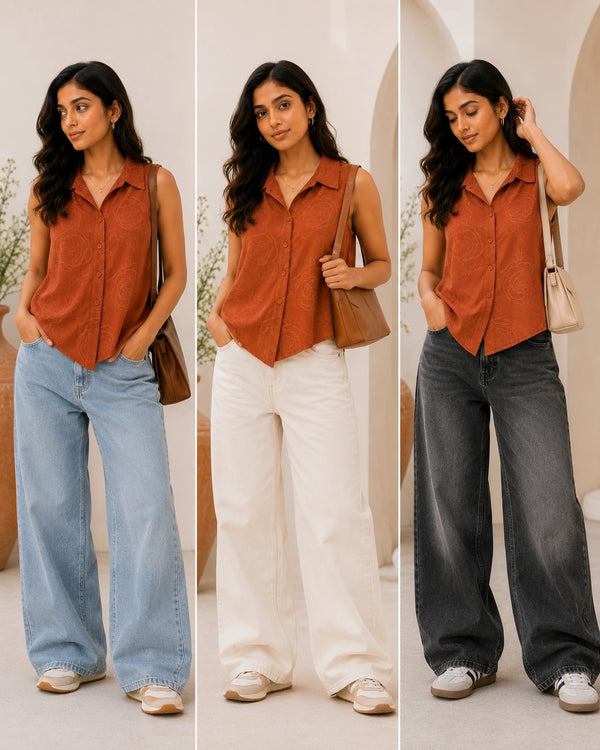 Rust Terracotta Sleeveless Collared Shirt | Women's Casual Summer Top