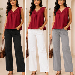 Deep Wine V-Neck Crochet Lace Top | Women's Casual Summer Blouse