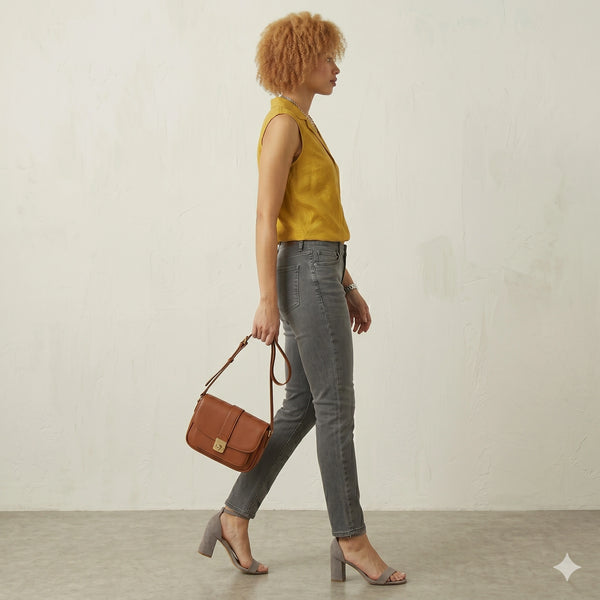 Sleeveless Mustard Yellow Notch Collar Blouse