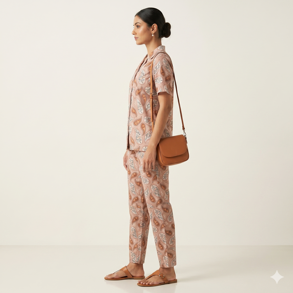 Women's Pink Paisley Print Co-ord Set | Chic Fusion 2-Piece Set