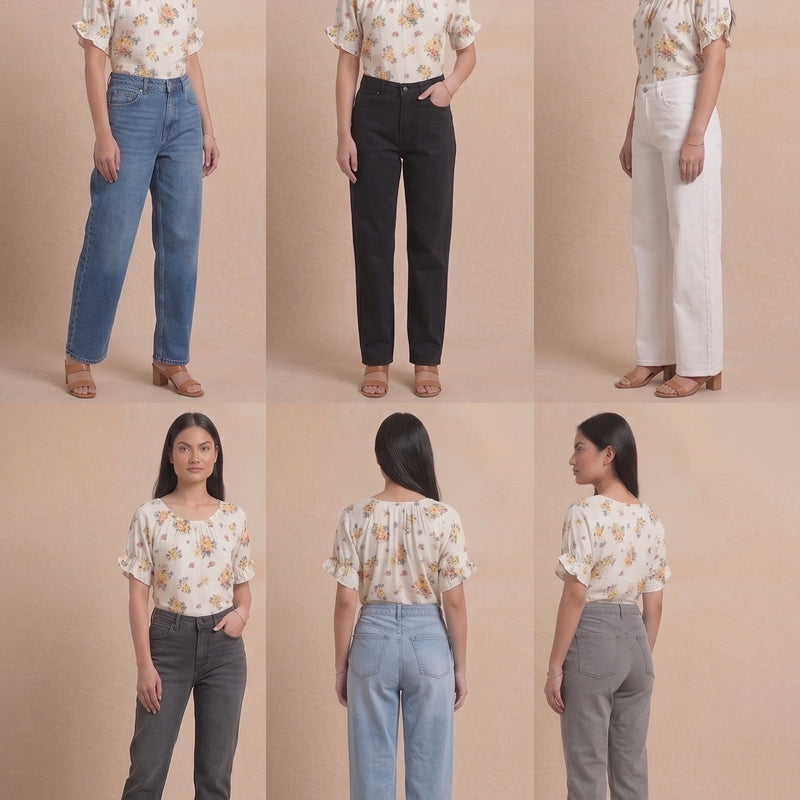 Cream Multi-Floral Gathered Blouse | Women's Casual Summer Top
