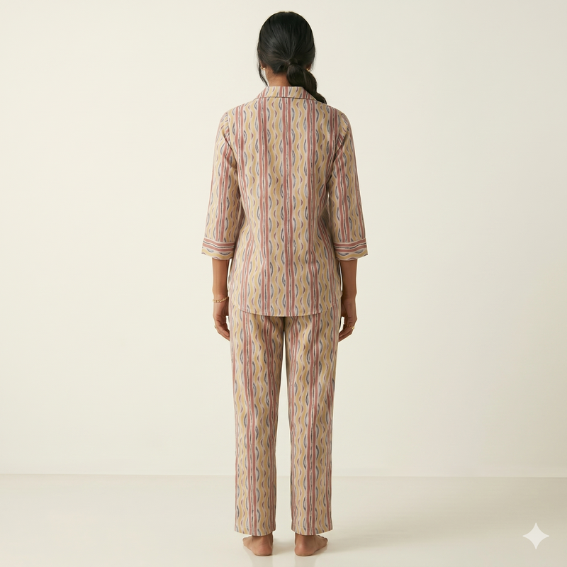 Women's Ikat Print Co-ord Set | Earthy 2-Piece Ethnic Outfit