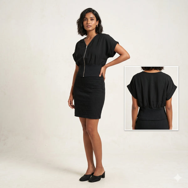 Elegant Front-Zip Quilted Waist Top for Women | Chic Contemporary Wear- incorrect images