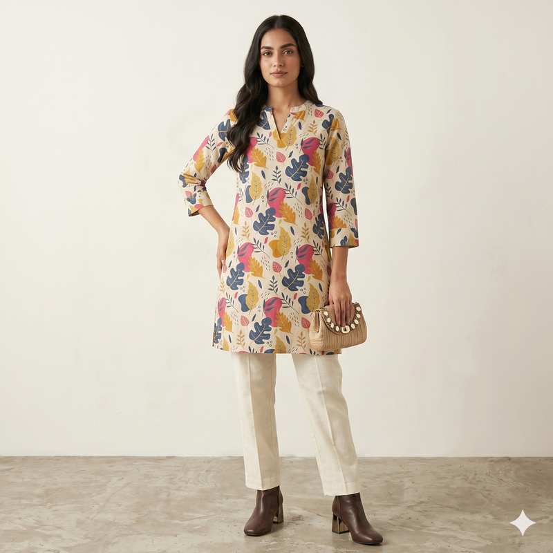 Women Floral Printed Cotton Short Kurti Top – Casual Ethnic Wear for Women