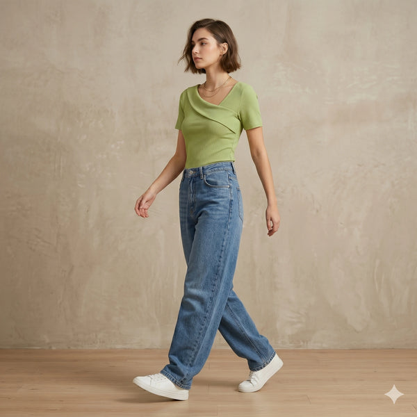Pistachio Green Ribbed Wrap Top | Cute & Comfy Everyday Wear