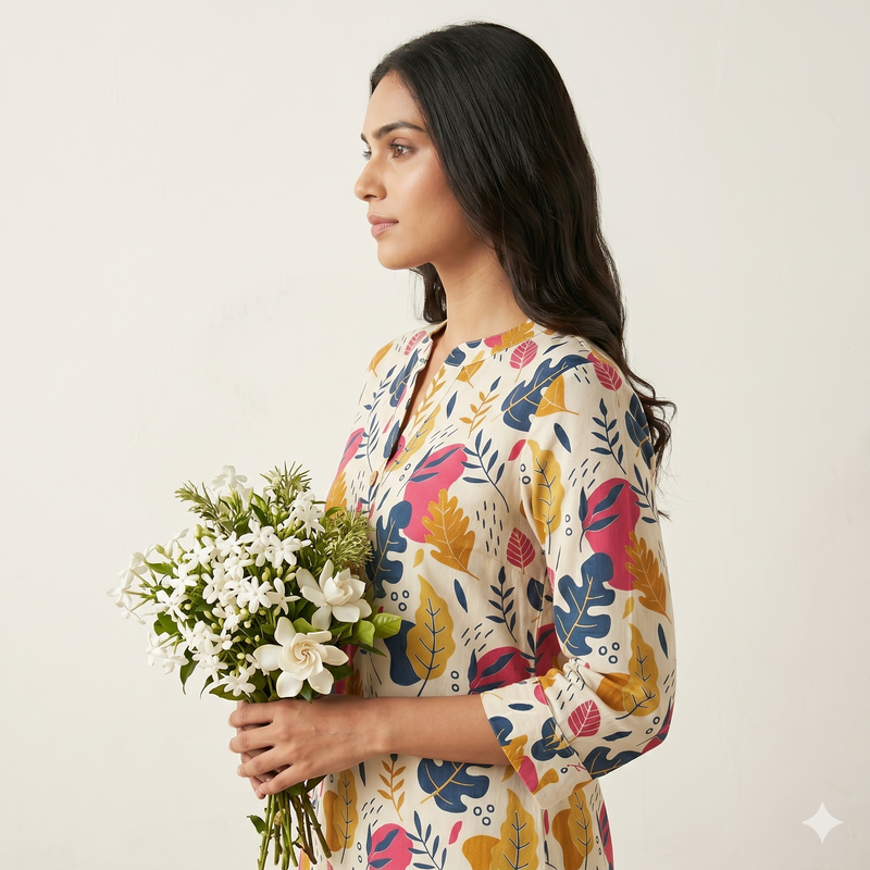 Women Floral Printed Cotton Short Kurti Top – Casual Ethnic Wear for Women