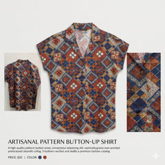 Vintage Geometric Print Button-Down Shirt with Notch Collar