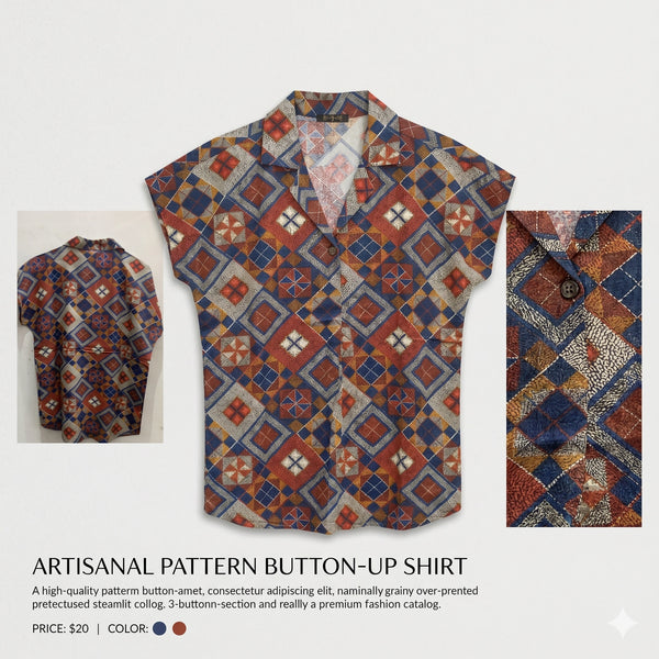 Vintage Geometric Print Button-Down Shirt with Notch Collar