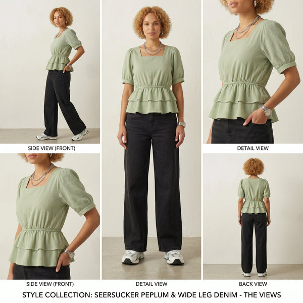 Sage Green Square Neck Tiered Peplum Top