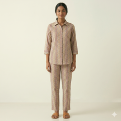 Women's Ikat Print Co-ord Set | Earthy 2-Piece Ethnic Outfit