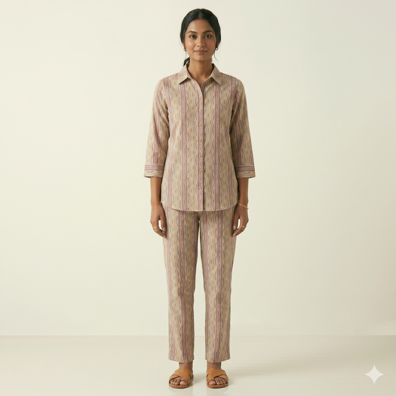 Women's Ikat Print Co-ord Set | Earthy 2-Piece Ethnic Outfit