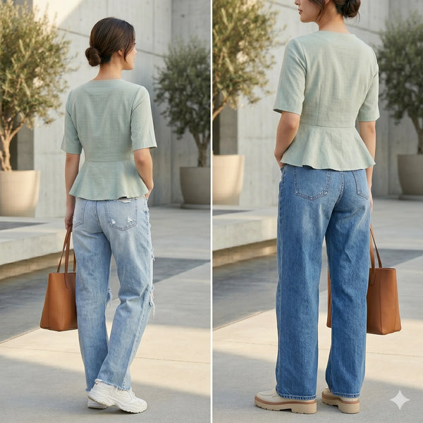 Sage Green Peplum Wrap Top with Button Detail