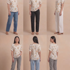 Cream Multi-Floral Gathered Blouse | Women's Casual Summer Top