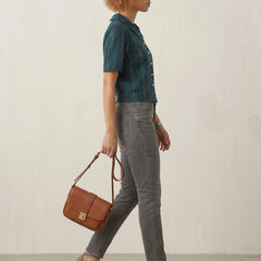 Teal Blue Cotton Shirt with Gold Stripe Detail