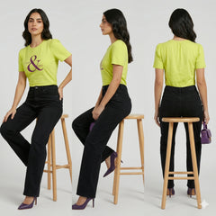 Empowering Lime Green Puff Sleeve Graphic Tee for Women | Casual Inspirational Wear