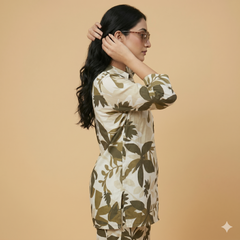 Women's Olive Leaf Print Co-ord Set | Botanical 2-Piece Outfit
