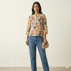 Women Floral Printed Cotton Short Kurti Top – Casual Ethnic Wear for Women