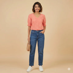 Peach Printed Top for Women | Casual Everyday Wear