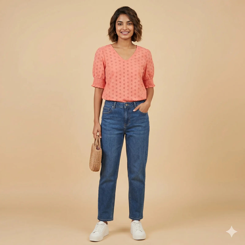 Peach Printed Top for Women | Casual Everyday Wear