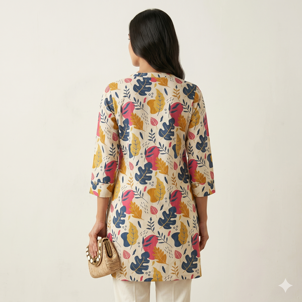 Women Floral Printed Cotton Short Kurti Top – Casual Ethnic Wear for Women