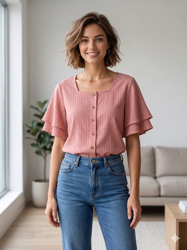 Dusty Pink Button-Down Top for Women | Casual Chic Everyday Wear