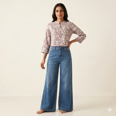 Pastel Floral Printed Short Kurti Top for Women – Casual Ethnic Crop Top