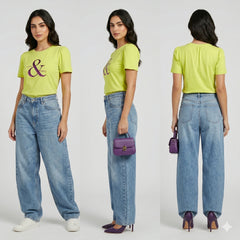 Empowering Lime Green Puff Sleeve Graphic Tee for Women | Casual Inspirational Wear