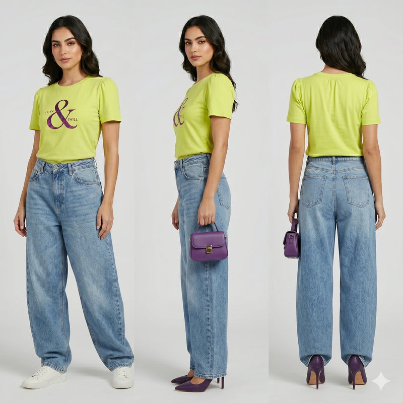Empowering Lime Green Puff Sleeve Graphic Tee for Women | Casual Inspirational Wear