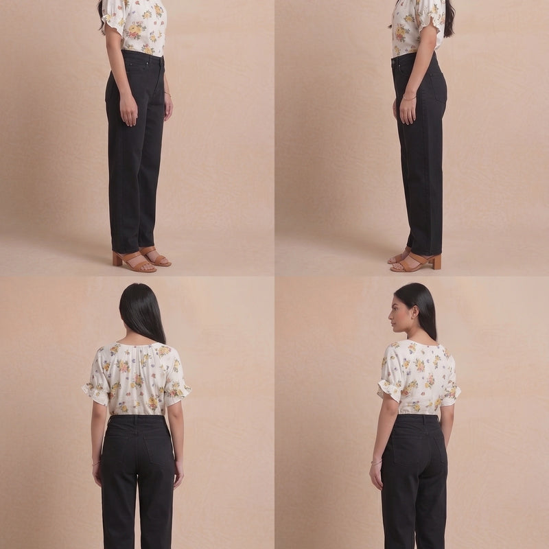 Cream Multi-Floral Gathered Blouse | Women's Casual Summer Top