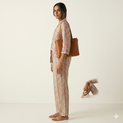 Women's Ikat Print Co-ord Set | Earthy 2-Piece Ethnic Outfit