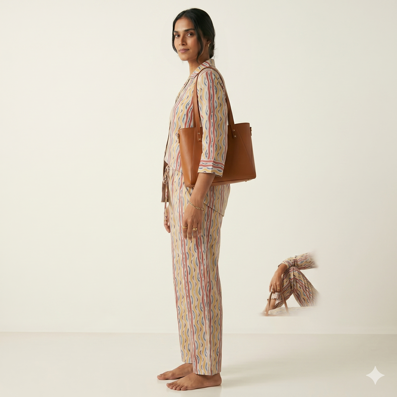 Women's Ikat Print Co-ord Set | Earthy 2-Piece Ethnic Outfit