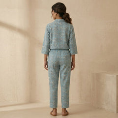 Women's Powder Blue Geometric Co-ord Set | Summer 2-Piece Outfit