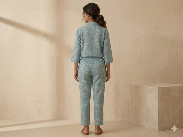 Women's Powder Blue Geometric Co-ord Set | Summer 2-Piece Outfit