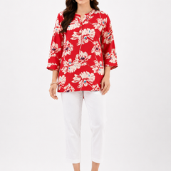 Red Floral Cotton Co-Ord Set for Women | Casual Ethnic Matching Set