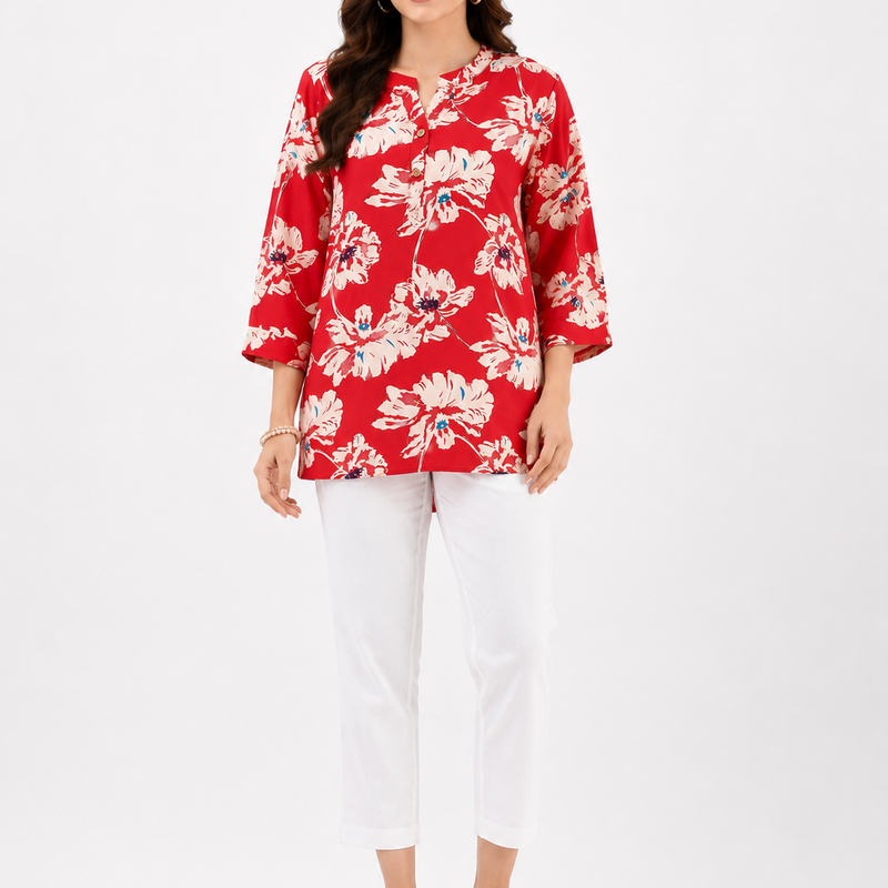 Red Floral Cotton Co-Ord Set for Women | Casual Ethnic Matching Set