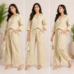 Elegant Cream Star Print Matching Set for Women
