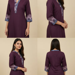 Purple kurta with floral patterns on a beige background
