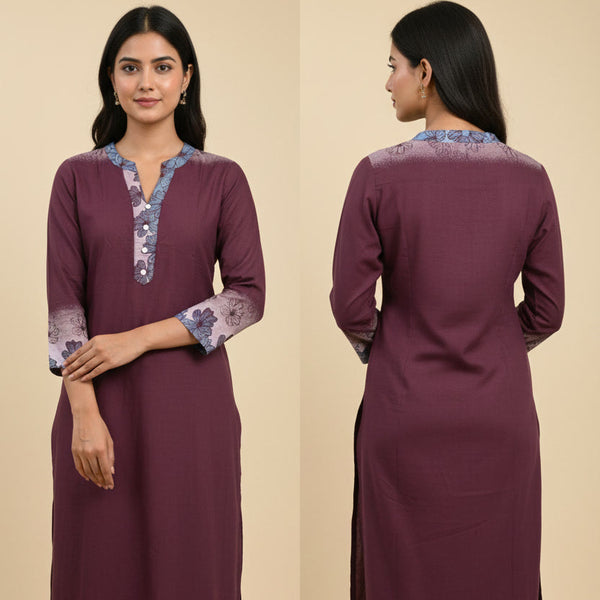 Maroon kurta with floral patterns on a beige background