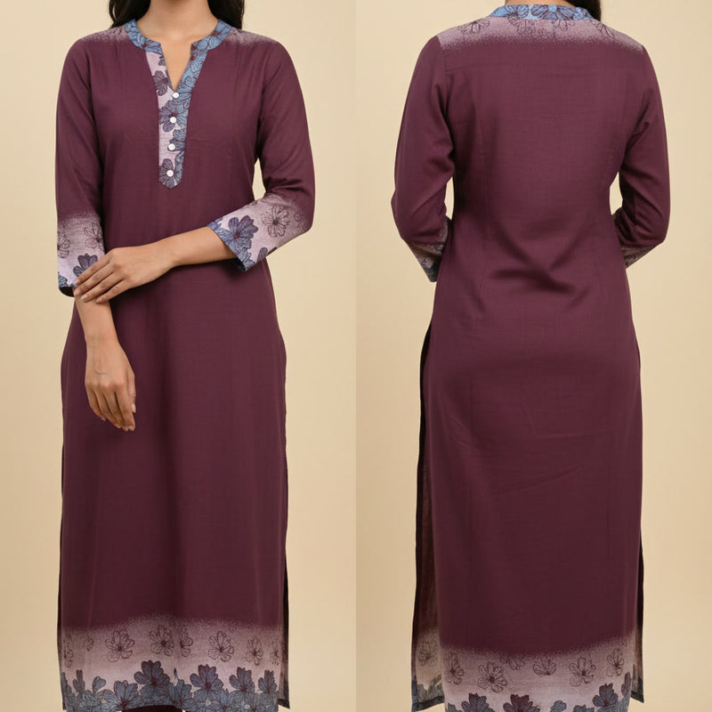 Maroon kurta with floral patterns on a beige background